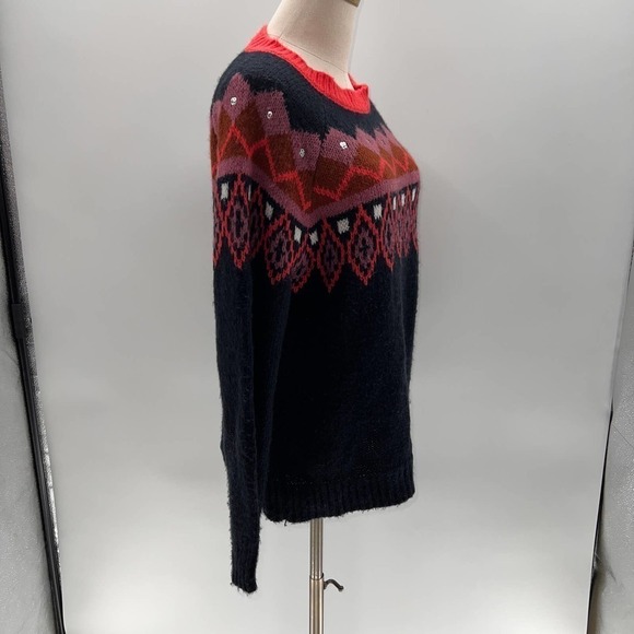 LOFT Outlet Black/Red/Pink/Sequin Patterned Crewneck Sweater- L - Picture 12 of 13